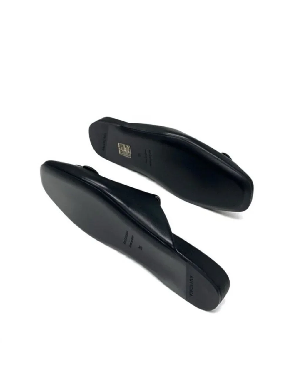 Balenciaga COSY BB Sandals Shoes Leather Black Logo Mules - Picture 5 of 9